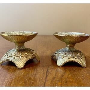 Vintage Brass Ornate Candlestick Holders 2.5” Set Of 2 Baroque-style